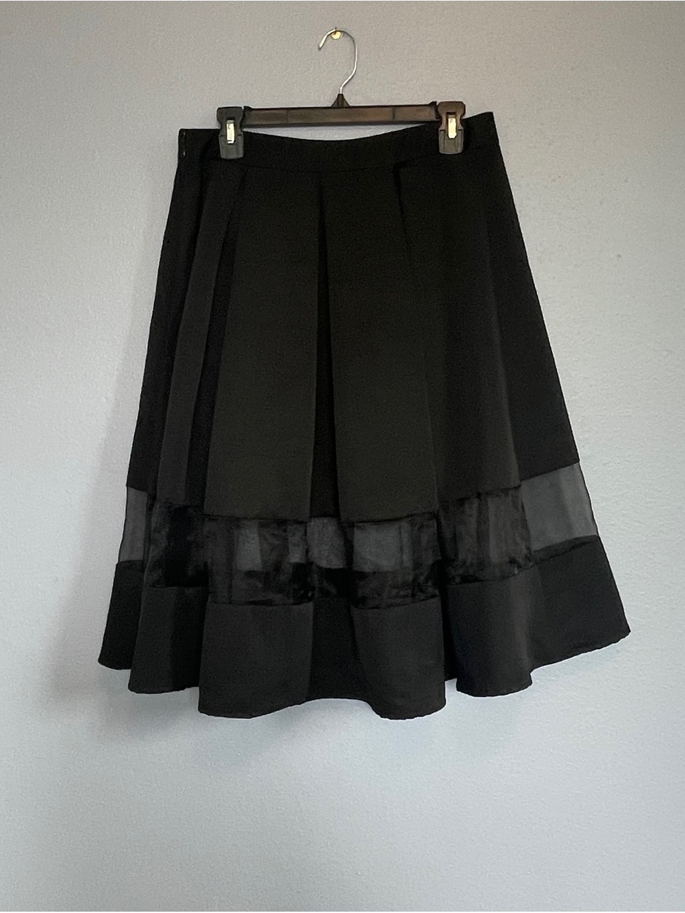 Zara Black Pleated A-Line Skirt with Sheer Panel size 12 - Picture 2 of 10